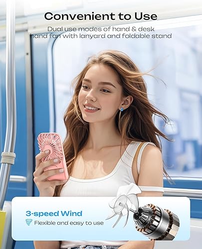 Miniatura 2 de Otlonpe Mini ventilador portátil recargable, pequeños ventiladores portátiles de mano con batería personal para viajes de escritorio de mano,