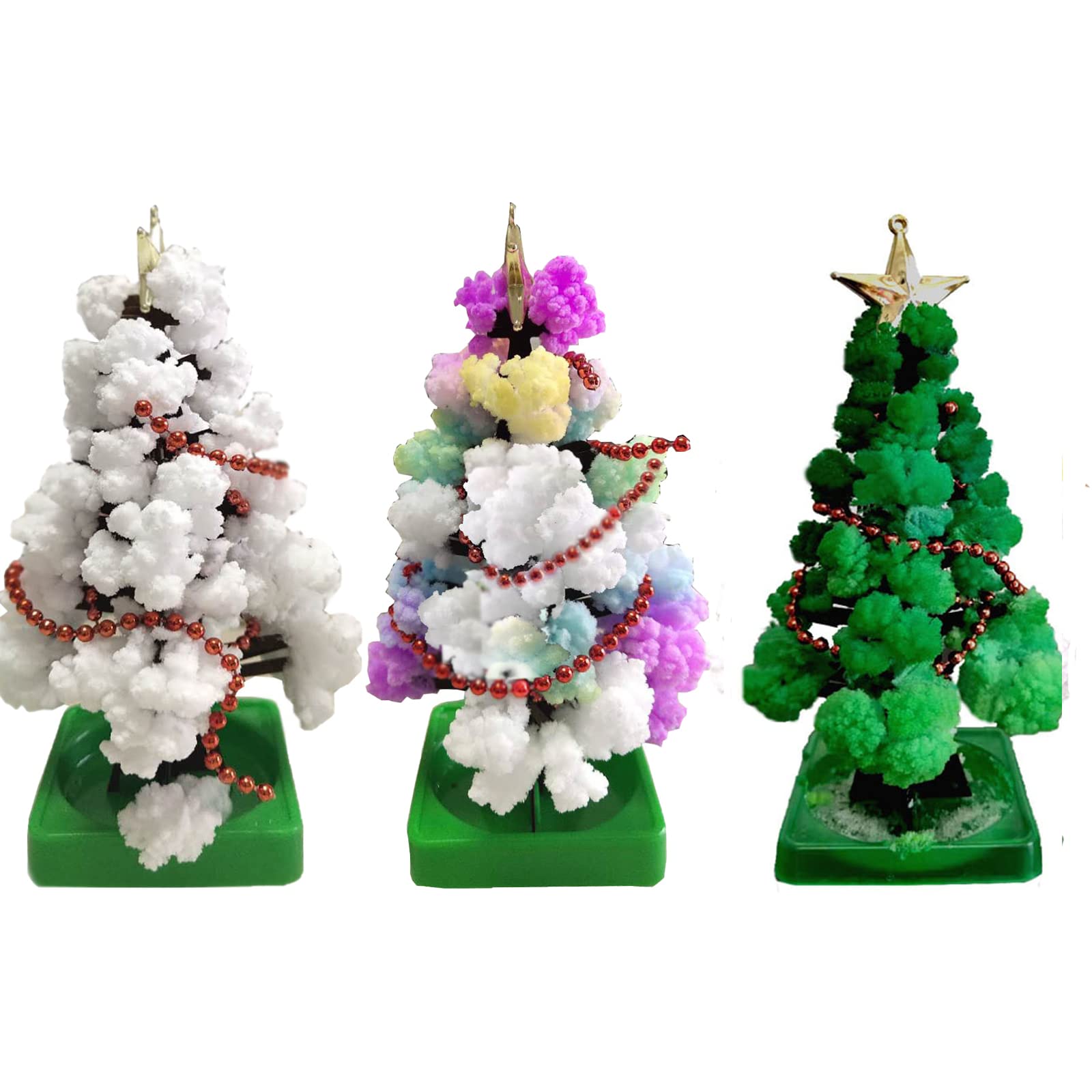Lot 3 Arbres Magiques De Noël En Croissance - Mini Sapin Papier Cristaux Magiques, Vert/Coloré/Fleur Cerisier - Activité Scientifique Enfant