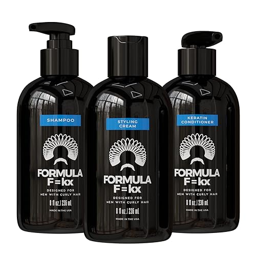 Formula F  kx - Juego esencial para el cuidado de los rizos para hombre (tipo 3a-4c o grueso) (8 oz ea), champú fortalecedor, acondicionador de