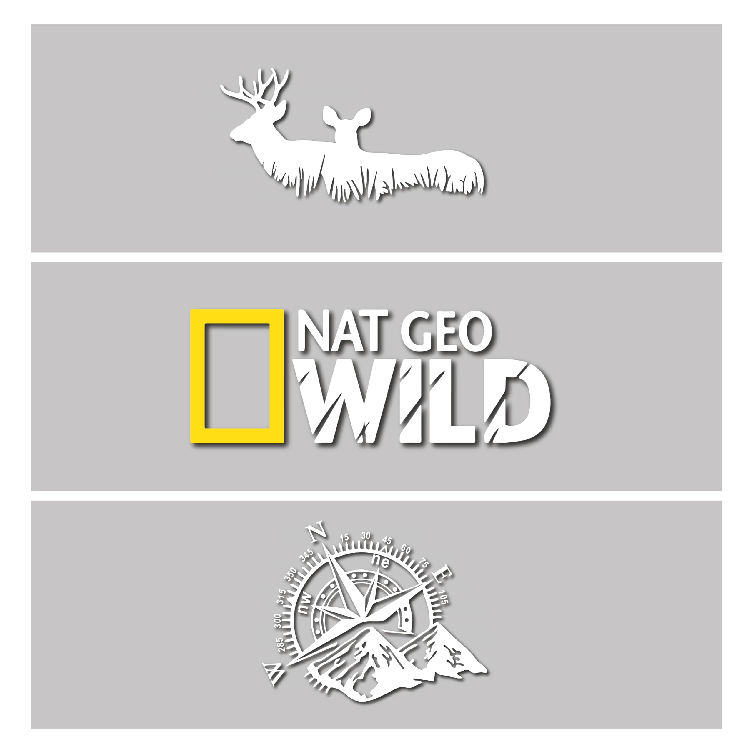 Animal Deer, Compass, NAT Geo Car Stickers Exterior Window Sides Sticker Vinyl Decal Standard Size
