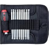 Screwdriver with Interchangeable Blades System 6 (03591), 12 Pieces for Deep Screws, Hexagon Socket/Cross/Torx/Slotted with Roll Bag