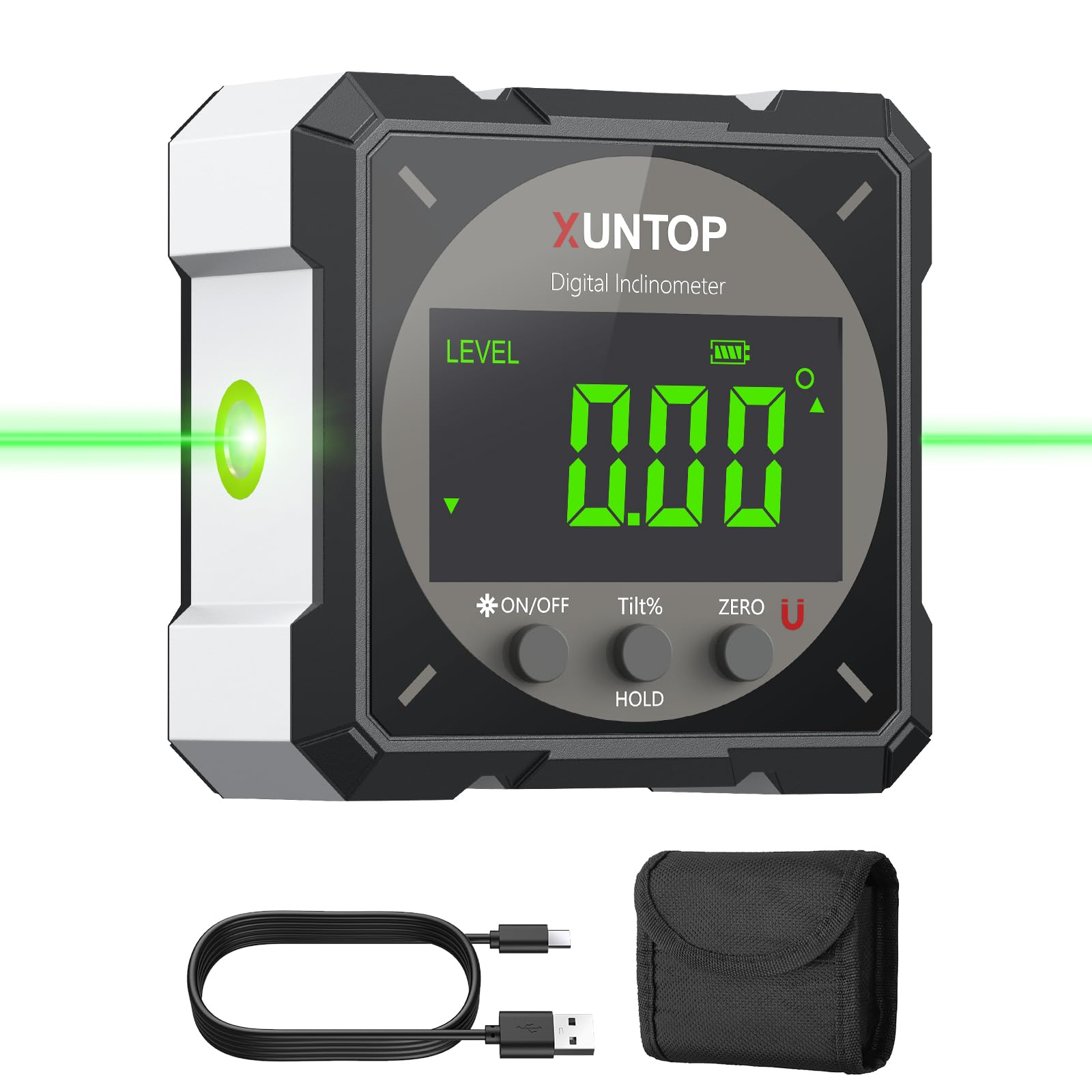 XUNTOP Digital Angle Finder with Leveling Laser, Magnetic Spirit Level