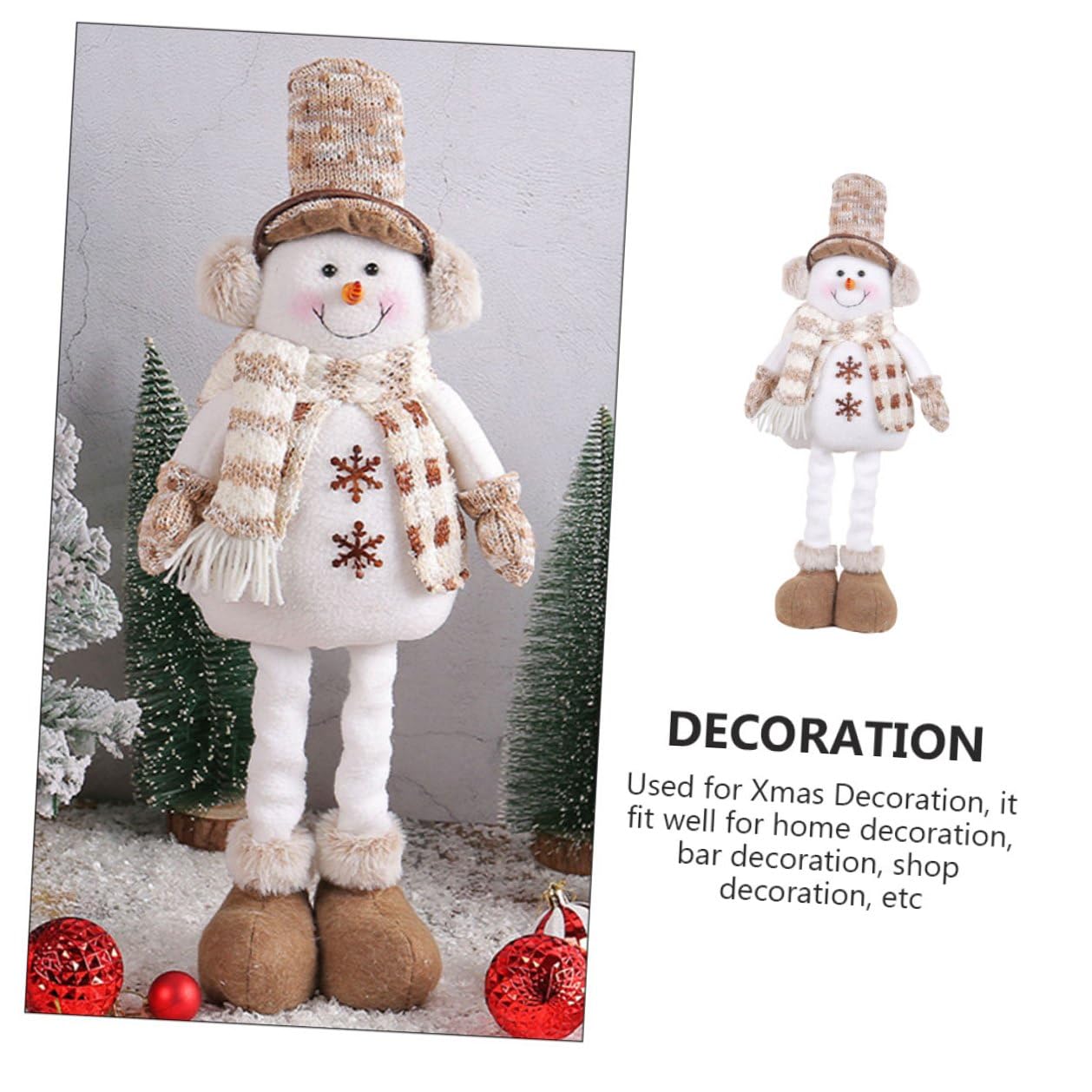 Ornamento Natalizio Bambola di Peluche Estensibile a Forma di Pupazzo di Neve Cappello, Decorazione da Tavolo per Feste di Natale e Scenari Natalizi, Regalo Festivo per Casa