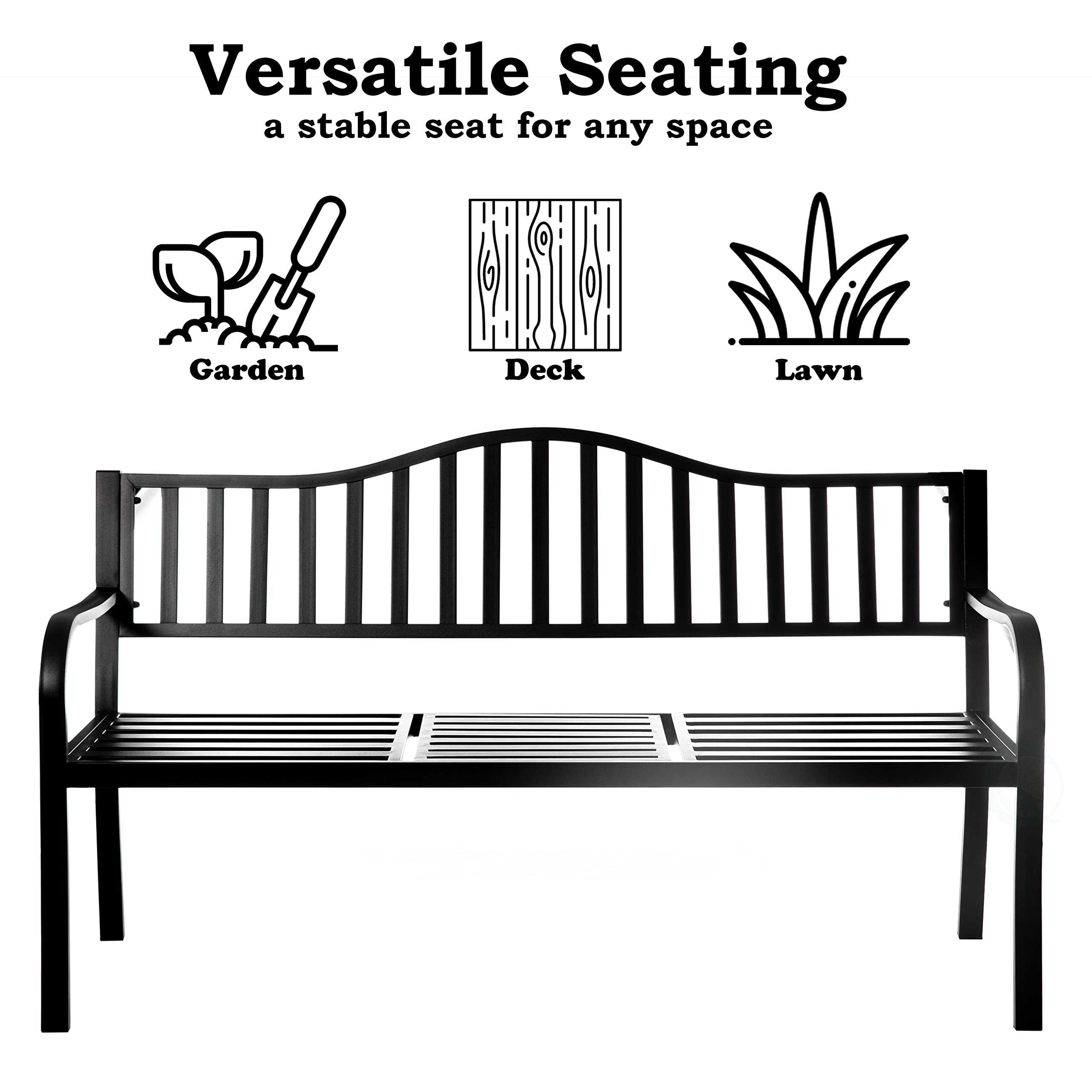 QI003461L Banco de parque de acero con recubrimiento en polvo para exteriores, banco de jardín con mesa central emergente, banco de asiento para decoración de césped para patio, jardín, 5