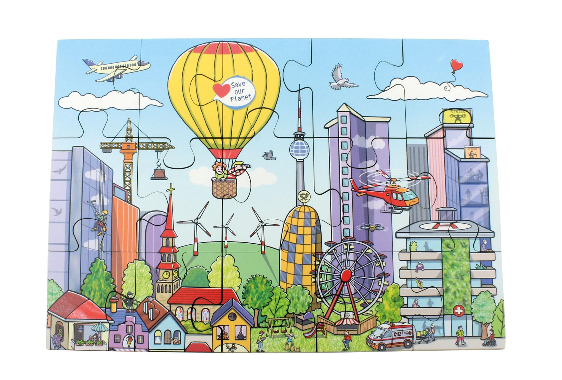 Beleduc Bodenpuzzle Stadtleben XL – 45 Teile – Großes Kinderpuzzle ab 3 Jahren – Stadt und Verkehr Lernpuzzle – 92 x 92 cm – 3 Puzzle Werden zu 1 XL Puzzle - Wimmelbild
