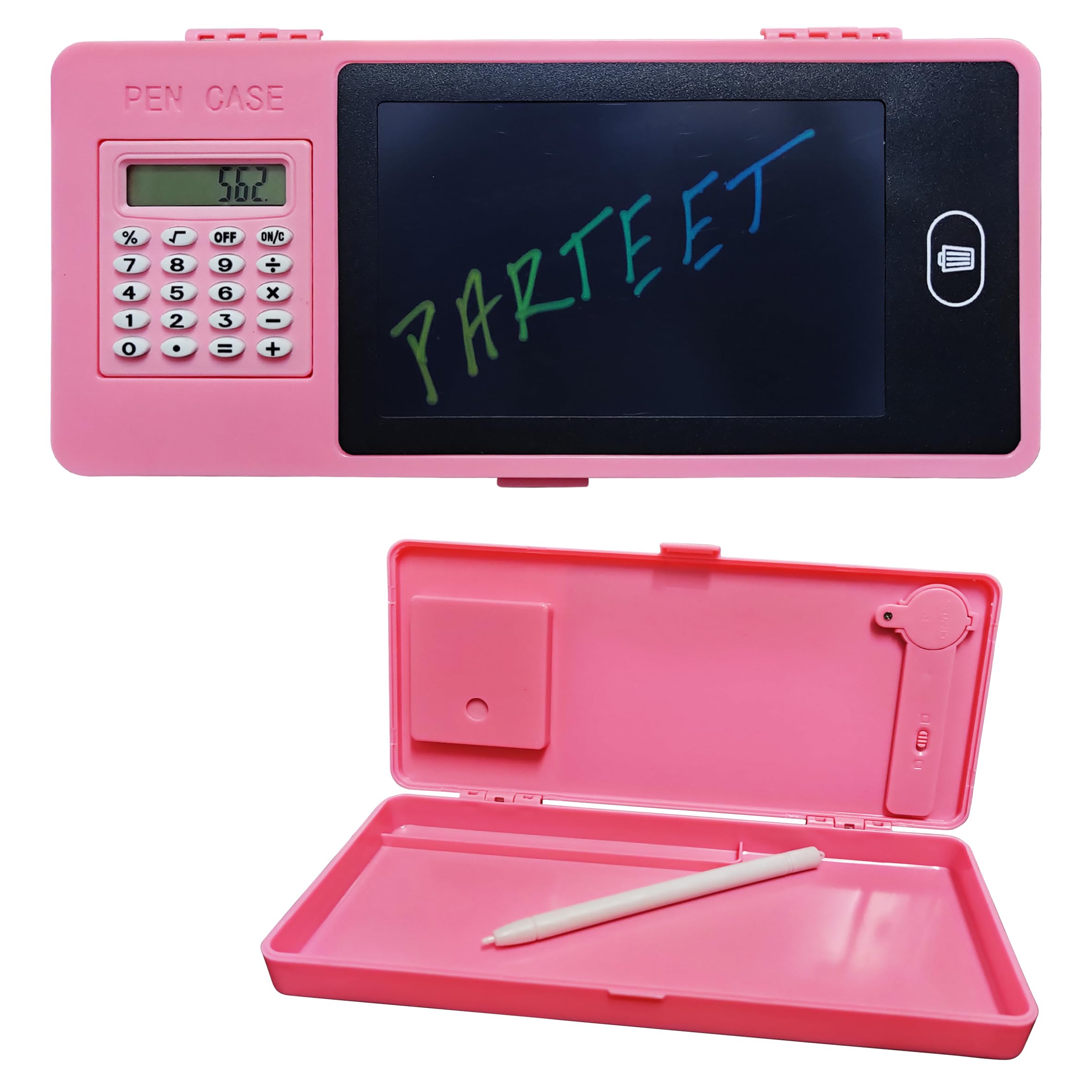 PARTEET LCD Writing Tablet Pencil Box with Calculator | Multifunctional Stationery Case for Kids | Drawing Board Pencil Case with Erase Button | Magic LCD Display & Storage Box (Assorted Color)-image-5