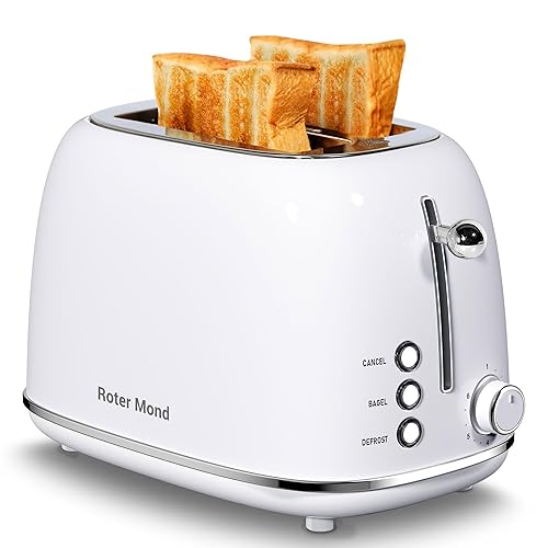 Roter Mond 2 Slice Toaster Retro Stainless Steel with Bagel,