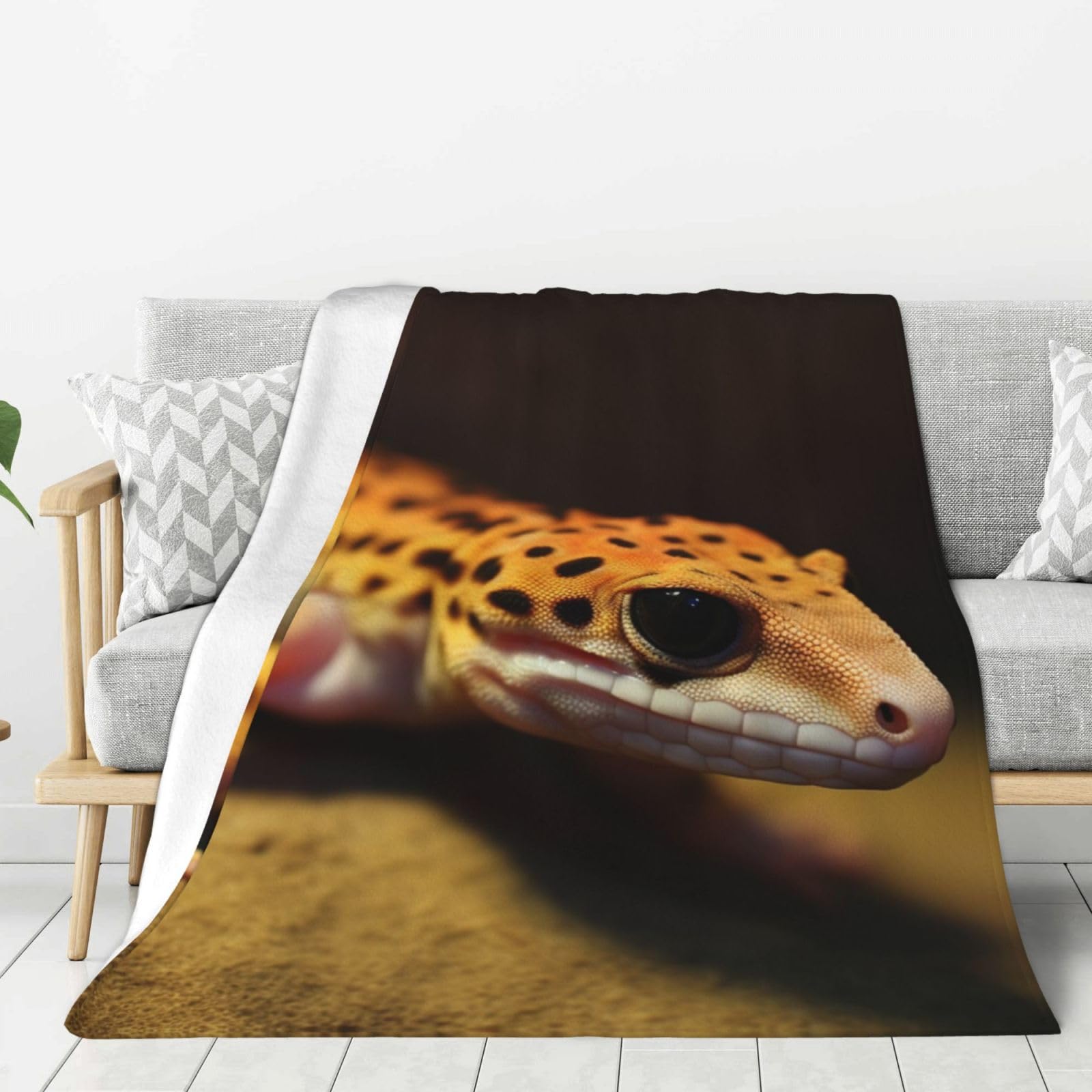Couverture en flanelle motif léopard gecko 127x101 cm pour canapé et lit