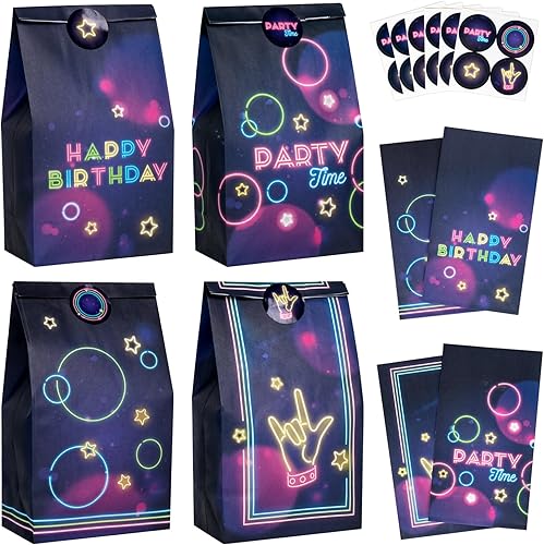 DECORLIFE 24 bolsas de recuerdo de fiesta que brillan en la oscuridad, 4 estilos que brillan en la oscuridad, bolsas de fiesta de neón, perfectas
