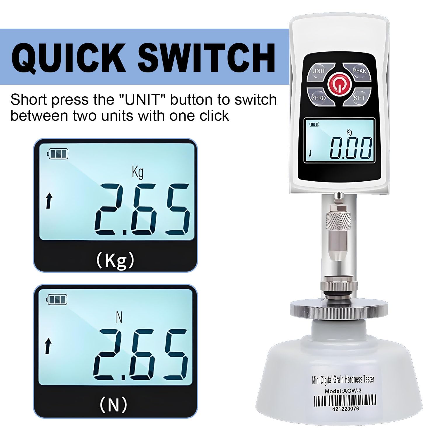 Hochpräzises Getreidehärtemessgerät, digitales Penetrometer mit 0,01 kg/0,1 N Teilung, für Labortests von Saat-, Futter- und Paddyreis