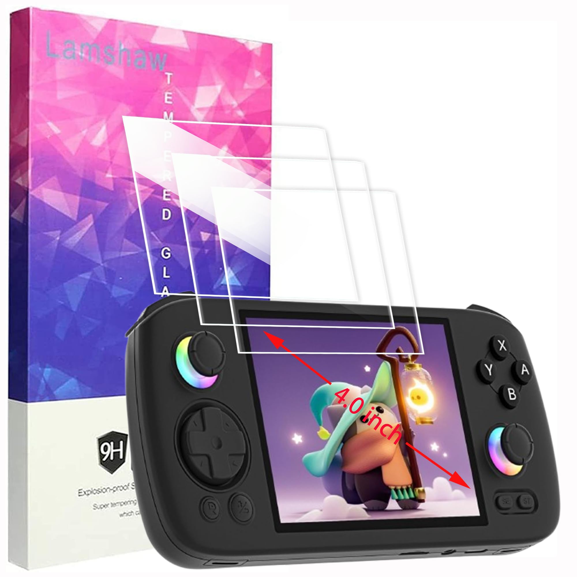 Lamshaw RG406H Retro Handheld Game Screen Protector, 9H Tempered Glass Screen Protector Film Compatible with RG406H Retro Handheld Game Console 4 Inch (Glass-3 Pack)