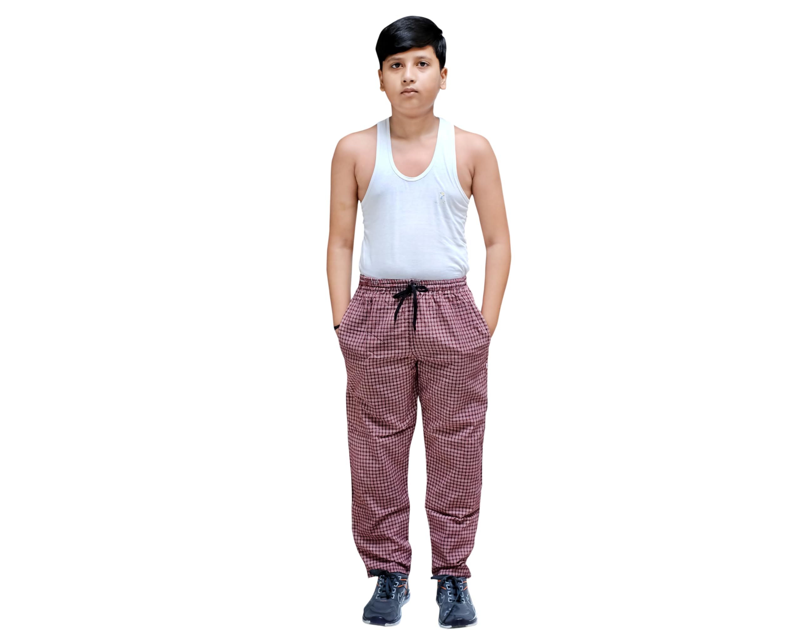 AWALA FASHION Boy's Super Combed Cotton Fabric Regular Fit Checkered Pyjamas (15-16 Years) Multicolour 1