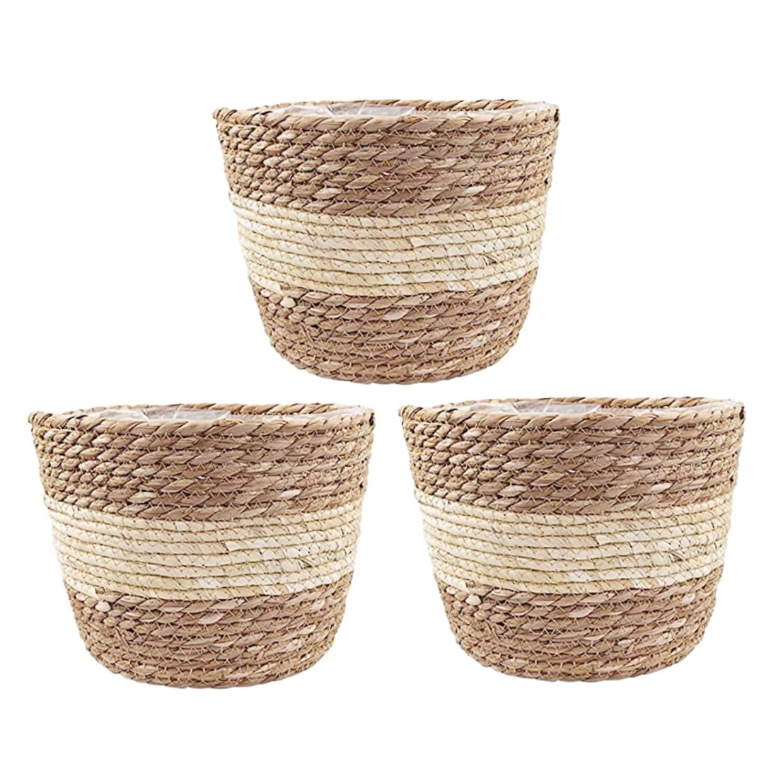 Panier de fleurs jonc de mer lot de 3 pour rangement et décoration