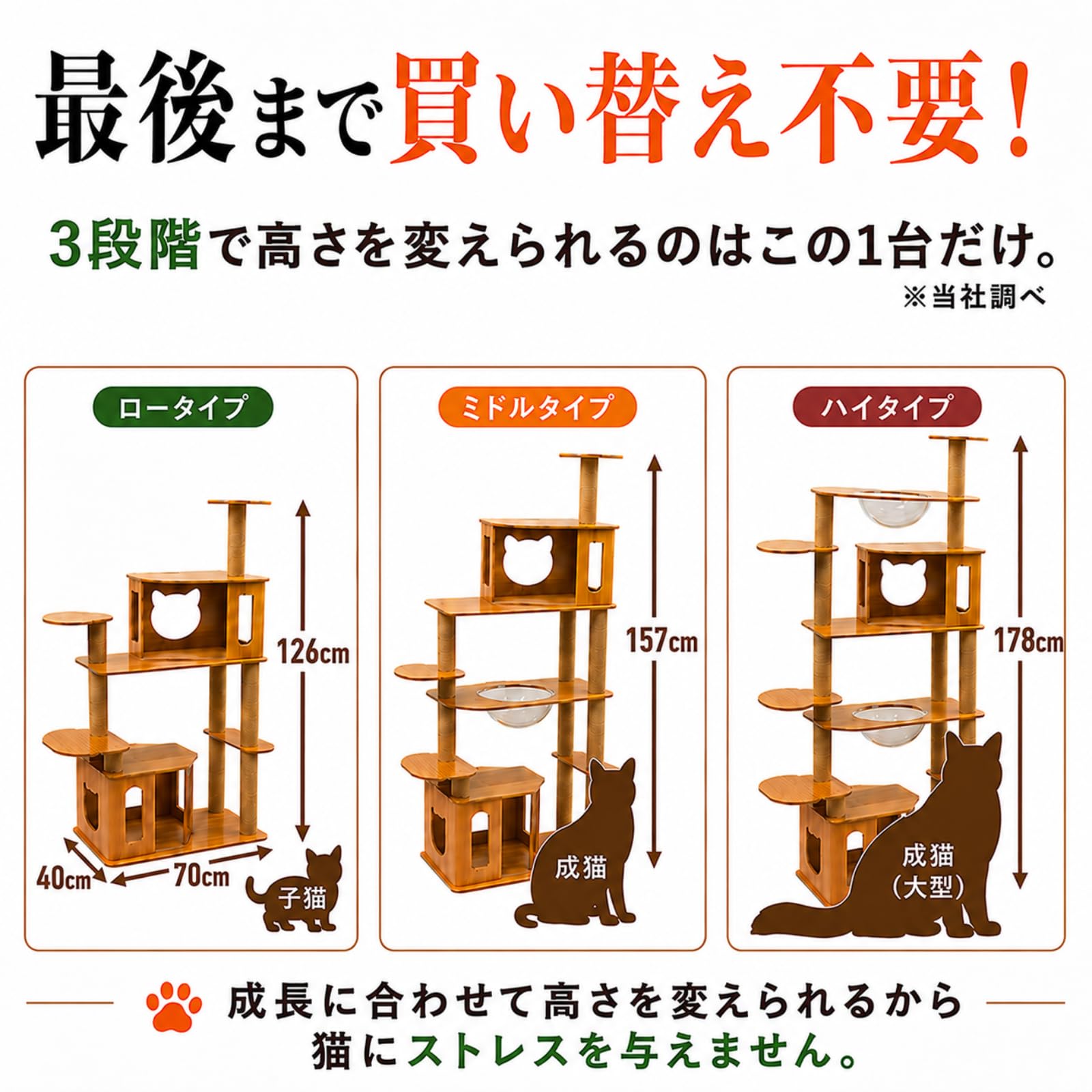 Amazon | 【安心の日本企業】 キャットタワー 突っ張り 木製 大型 猫 