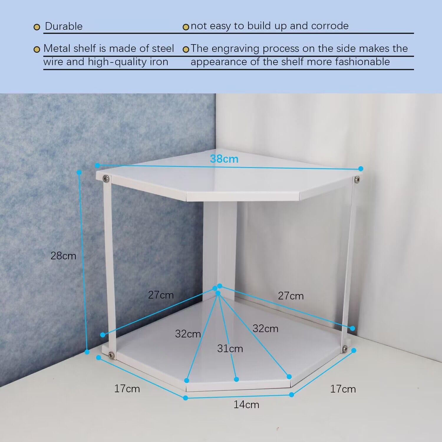 HUIJIN (2 Niveaux) Blanc Étagère d'angle de Cuisine,étagère à épices,Support De Sol Triangulaire De Salle De Bain Multicouche,Étagère de Rangement Triangulaire pour Casserole