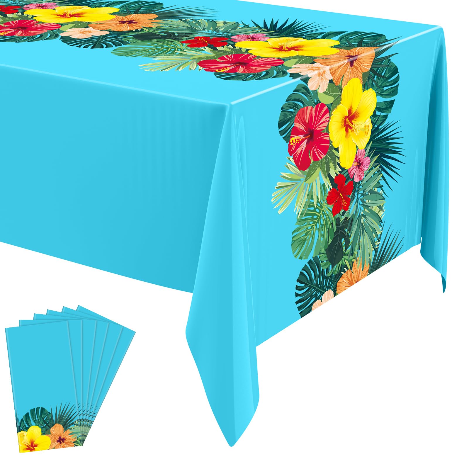 Irenare 6 Sheets Hawaiian Luau Tablecloths 54x108,Blue