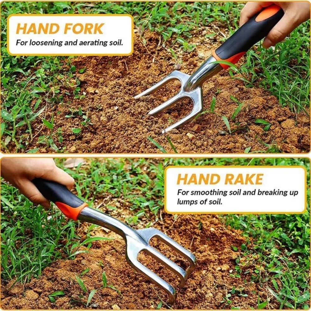 Set di attrezzi da giardino, 8 pezzi, kit di attrezzi da giardino resistente, con utensili manuali per esterni, guanti da giardino e borsa portaoggetti, attrezzi da giardinaggio, regalo per donne e