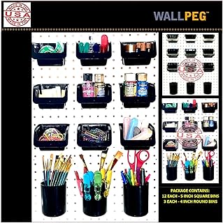 WallPeg Pegboard Bins Storage Bins - Kit PB12 Peg Board Bin & Cup Assortment for Crafts Office Shop Garage Organization Hobby Workbench - Keeps Parts and Tools Handy