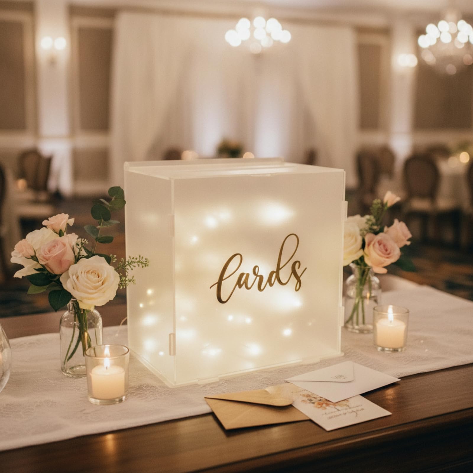perfk Contenedor de Tarjetas de Boda Caja Centro de Mesa Buzón con Ranura Acrílico y Fácil de Montar Acabado Limpio Mantiene Sobres, Caja De Tarjetas De Boda KP1-Pequeña