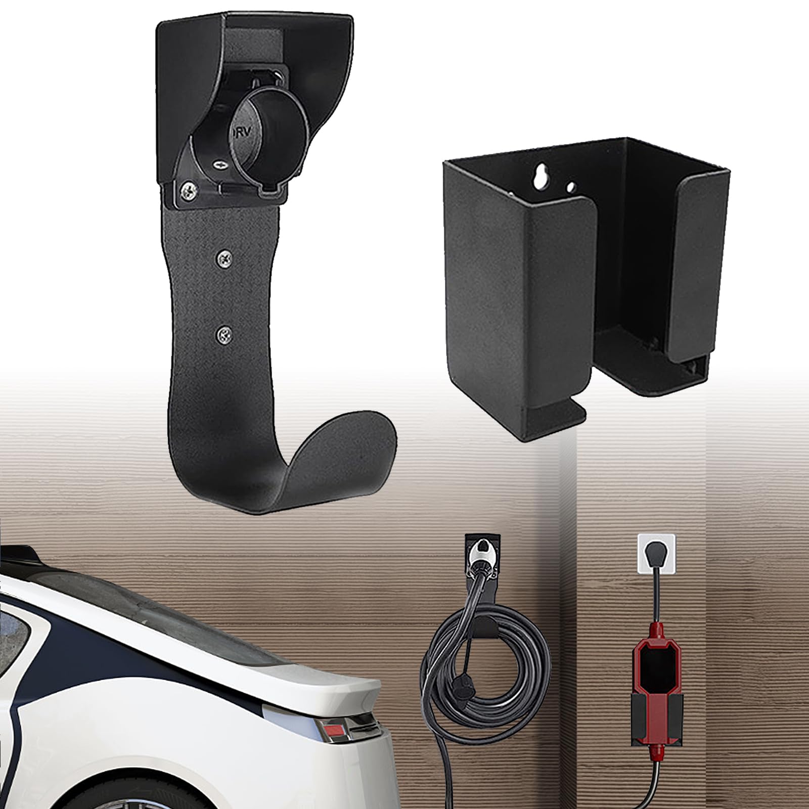 Reaeng EV Charger Holder Wall Mount Stainless Steel for SAE J1772 connectors, Electric Vehicle Charging Cable Holder Storage and Organization Gun-Head Socket Connector Holster Dock