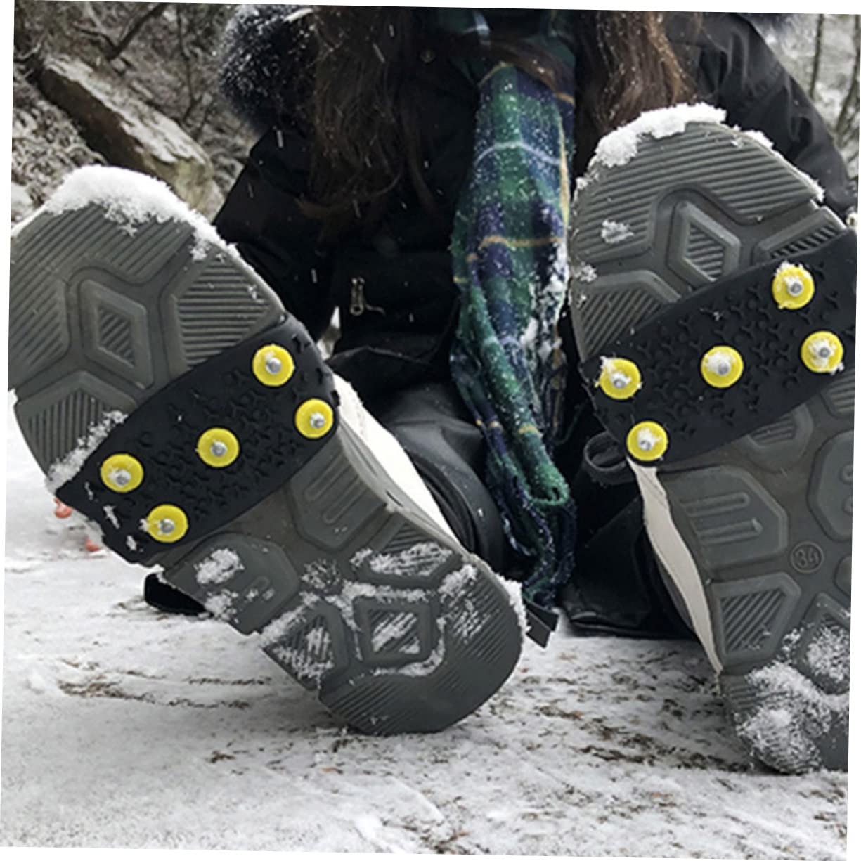 Veemoon Crampons pour Chaussures Antidérapants 2 Paires Tpe Noir