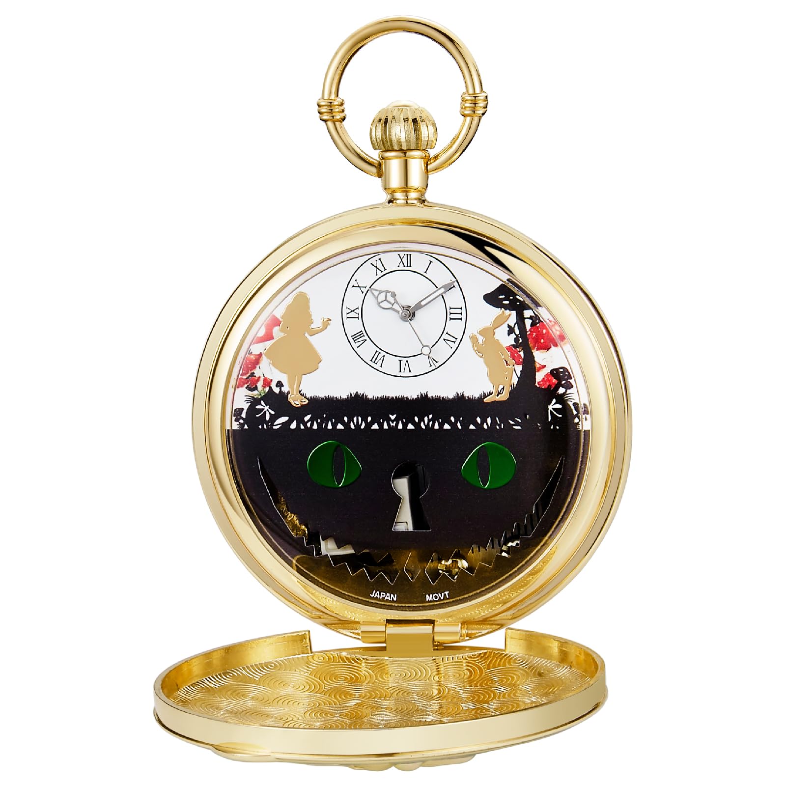 Tiong Alice im Wunderland Taschenuhr Spieluhr Spieluhr mit Handkurbel Musik Uhr mit Kette Geburtstag Abschluss Geschenke
