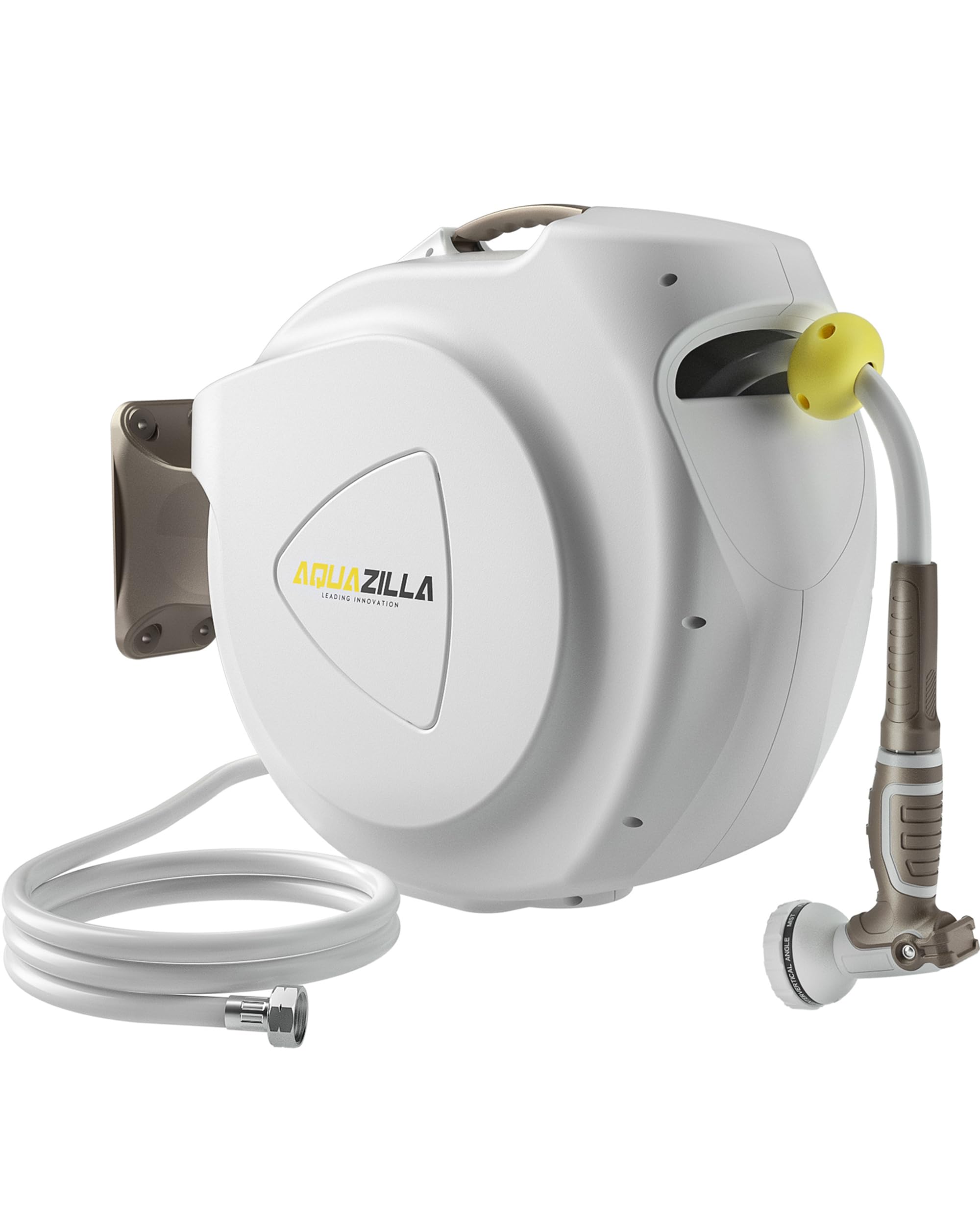 Retractable Garden Hose Reel, 5/8 in 100+6 ft, Heavy Duty Wall Mounted Water Hose Reel, Spring Power Automatic Rewind, Any Length Lock, 180° Swivel Bracket, 10 Pattern Spray Nozzle