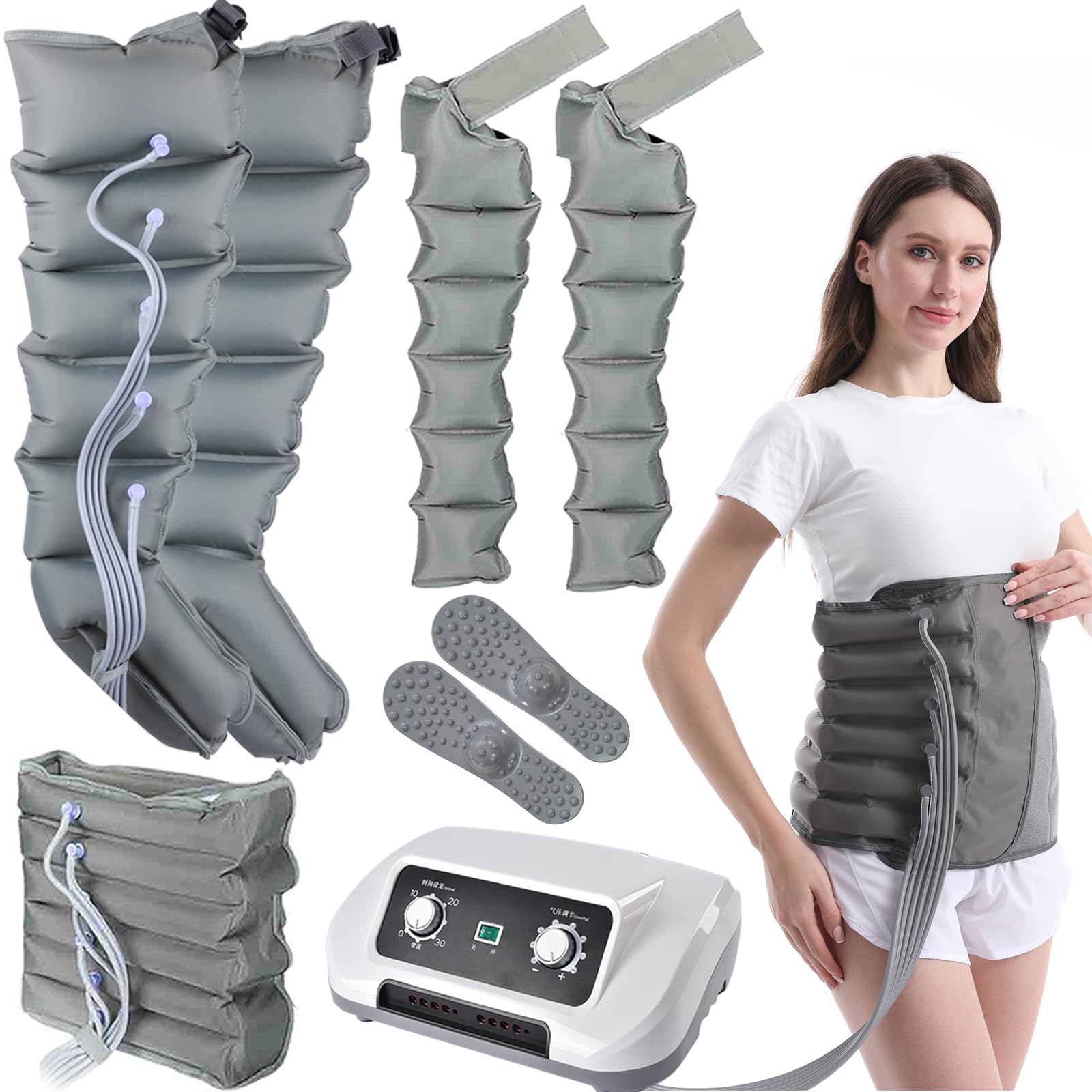 Traje de drenaje linfático, masajeador eléctrico de compresión de aire de 6 cavidades para relajación de cuerpo completo, incluye función de masaje de cintura, brazo y piernas