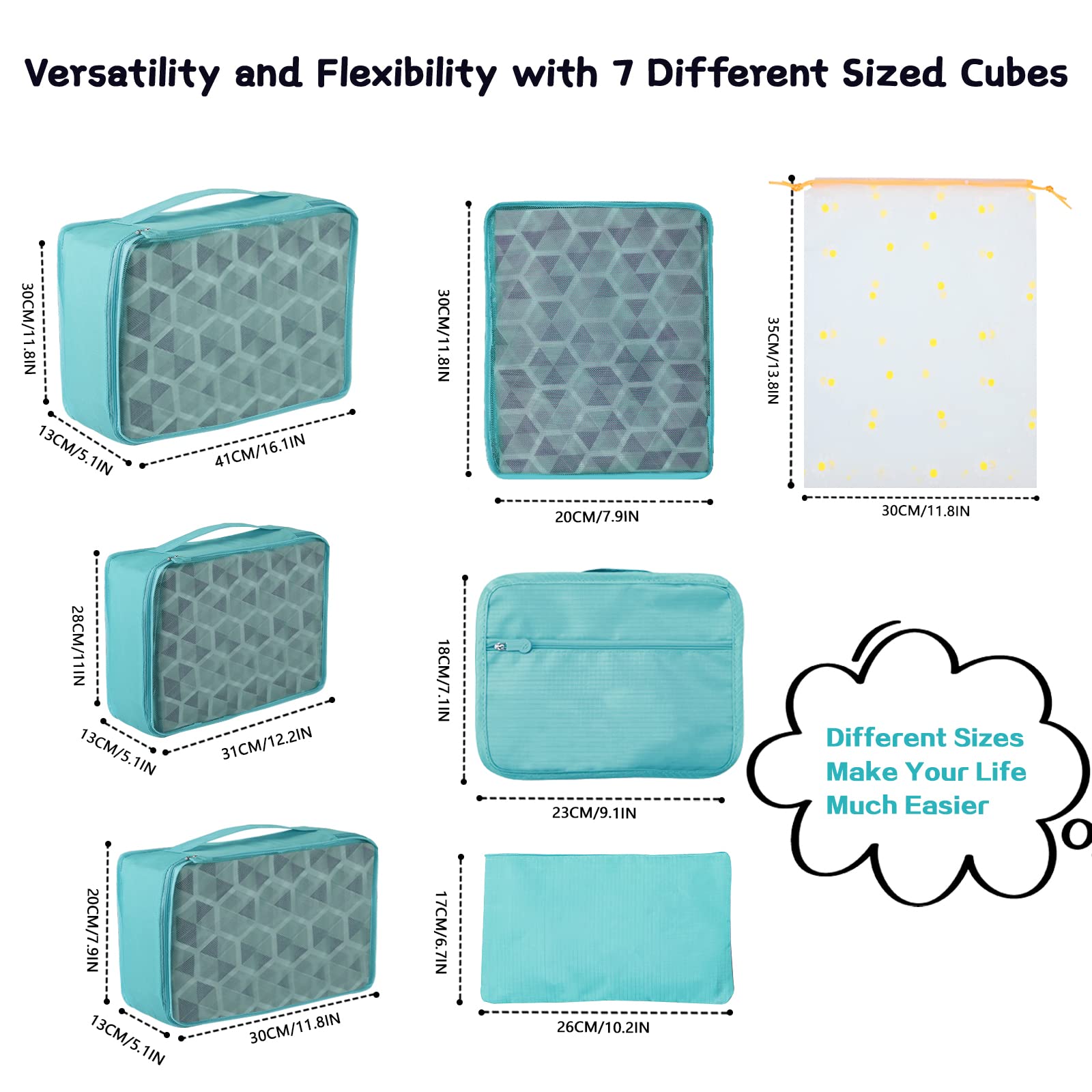 Sciphylia Organizer Valigie Organizer Valigia Set di 10 Borse Organizer da Viaggio Impermeabili Cubi di Imballaggio Viaggio Accessori Utili per Vestiti Cosmetici Scarpe Biancheria Intima Lago Blu