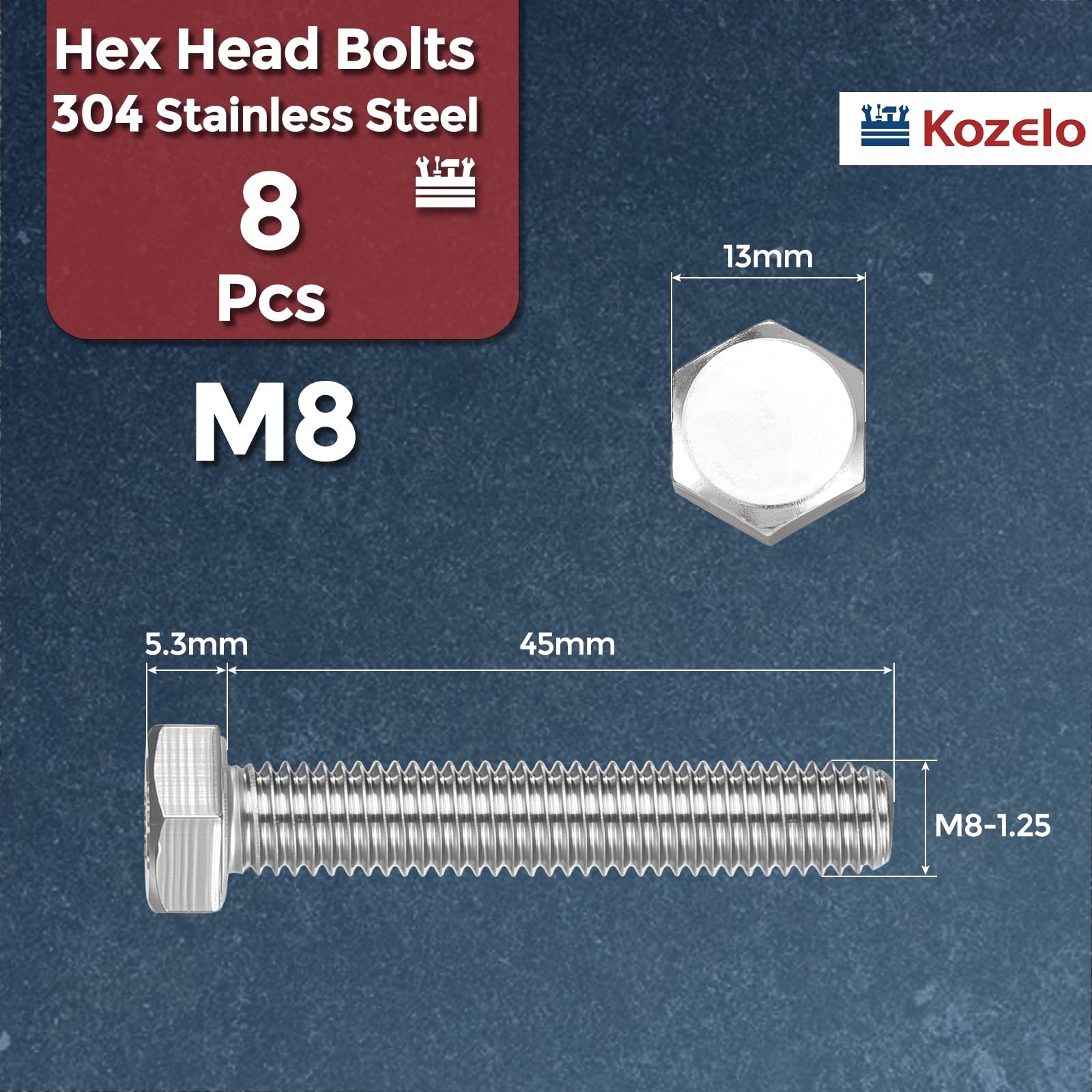 Kozelo 8 Pcs Hex Head Screws Bolts - Image 2