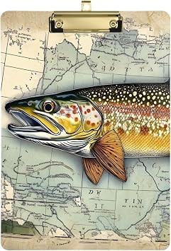 Trout World Map Acrylic Clipboard A4 Letter Size Standard Clipboard with Low Profile Gold Finish Clip, Decorative Cute Funny Anime Clipboards for Office 9 X 12.5 Inch