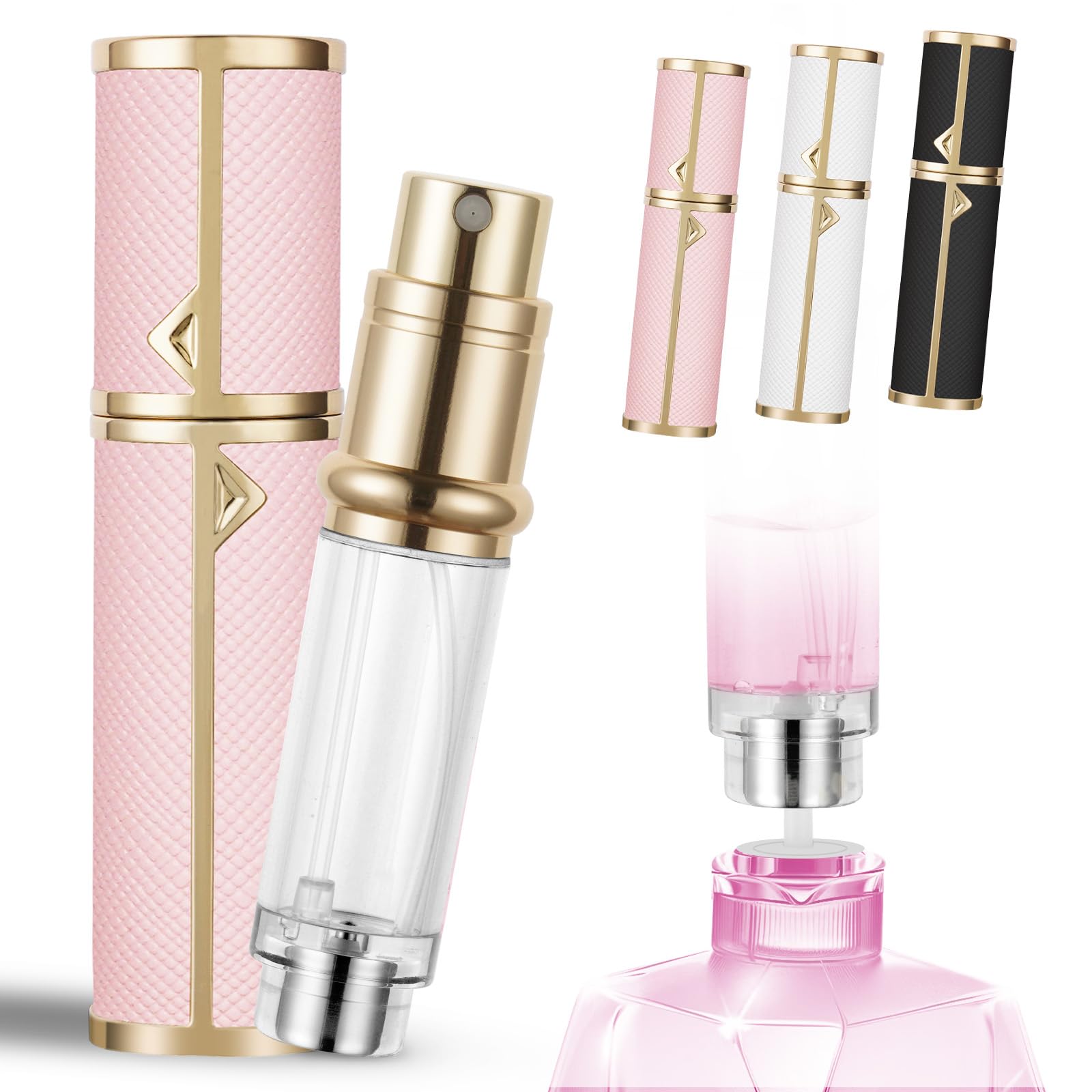 LOPHE Flacone Spray Profumo da Viaggio, 5 ML Dispenser di Profumo, Nebulizzatore per Profumo Ricaricabile in Pelle PU a Grana Incrociata, per Viaggi, Donne e Uomini (Rosa)