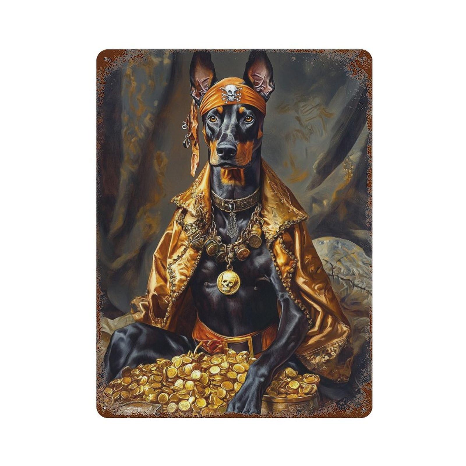 Pirate Dog Treasure Chest Rusty Metal Tin Sign 15.7"x11.8", for Pub, Kitchen And Man Cave Decor, Novelty Wall Decor