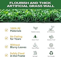 Vista 2 de 12 PCS 20"x20" Grass Wall Privacy Screen Greenery Backdrop Panels with Zip Ties,Artificial Boxwood Grass Panels Hedge Wall for Garden Yard Fence