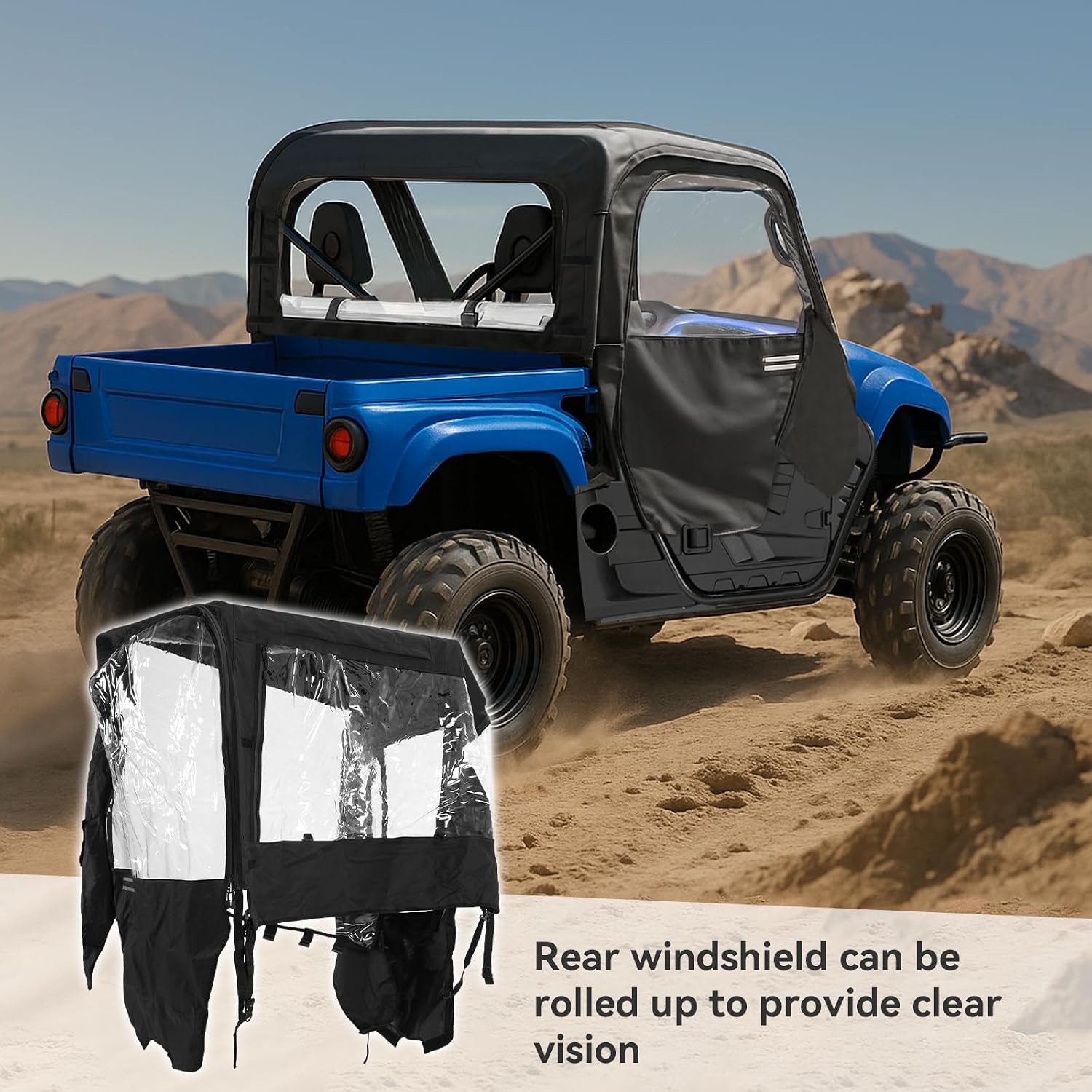 HECASA UTV Cab Enclosure Soft Door Compatible with Yamaha Rhino 2015 models and older, 450 2006-2009, 660 2004-2007, 700 2008-2013 W/Side Mirror Holes, Zipper