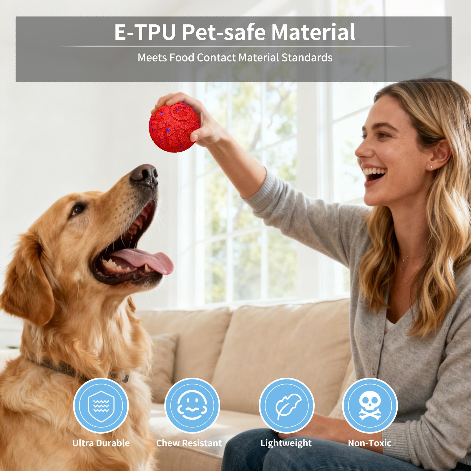 Balle interactive pour chien, mouvement automatique, rebondissement et rotation, indice d'étanchéité IP54, balle roulante active pour chiens de taille moyenne et grande [2025] rechargeable par