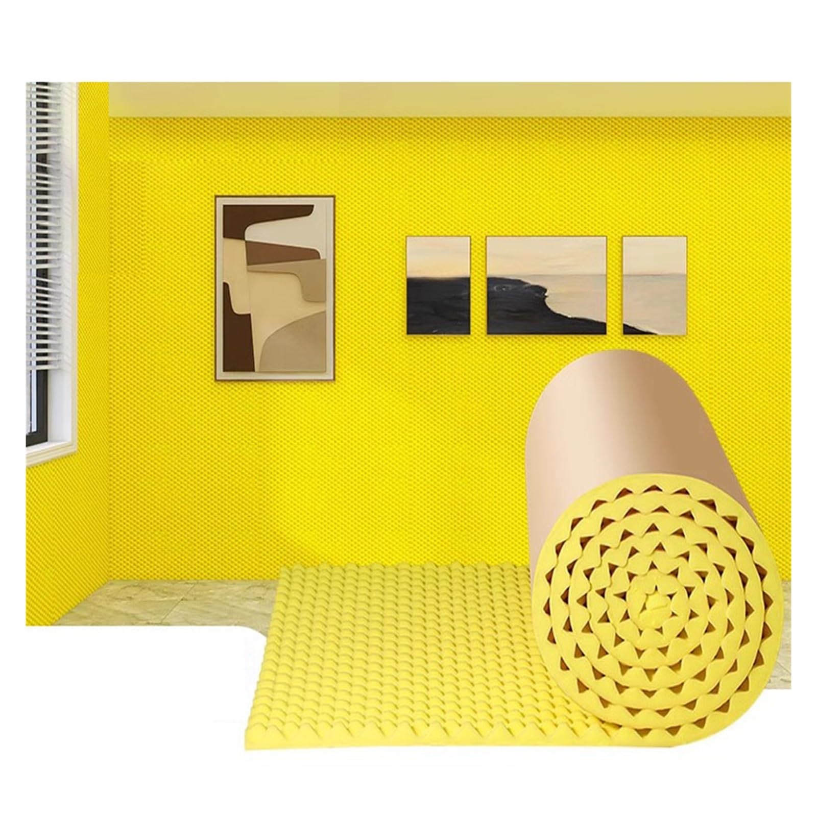 Rotolo di schiuma insonorizzante per isolamento acustico, 5 m di spessore, 3 cm di spessore, in cotone fonoassorbente, per studio, home cinema, KTV (giallo, 45 m)