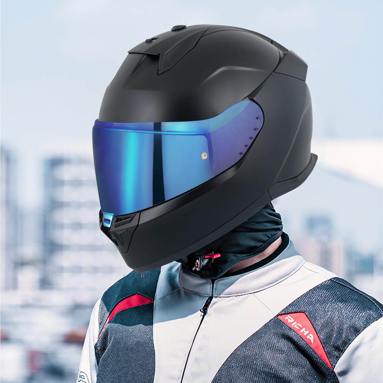 Helmvisier für Shark SKWAL i3/RIDILL 2/ D-SKWAL 3, Motorradhelm Visier,UV Schutz Helmvisier,Motorrad Windschutz Helm Objektiv Visier.Motorradhelm Visier Ersatz (Chrome Blue)
