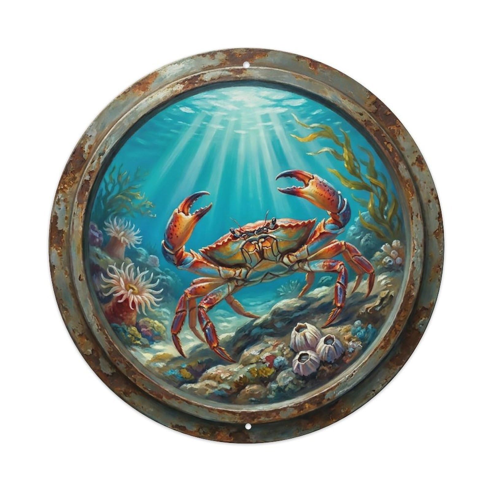 Vintage Porthole Crab Sideways Ship Window Undersea Deep Sea 1 Metal Tin Sign
