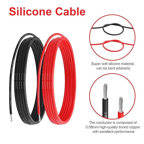 Vista 19 de Cable eléctrico de silicona calibre 14 AWG (rojo de 10 pies y negro de 10 pies) suave y flexible núcleo de cobre estañado de 0.003 in, alambre