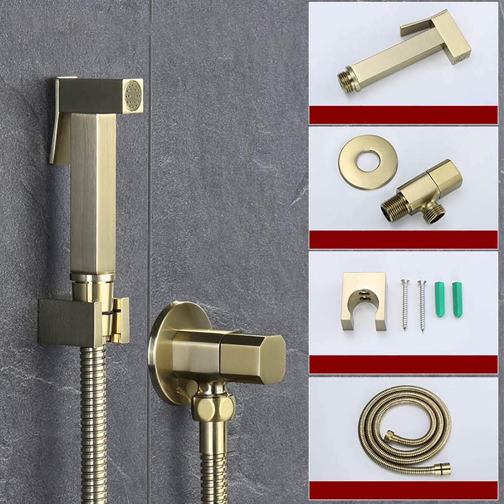 Bidet Quadrato in Oro Spazzolato, doccetta per WC, Rubinetto igienico, Set da Parete, D (D)