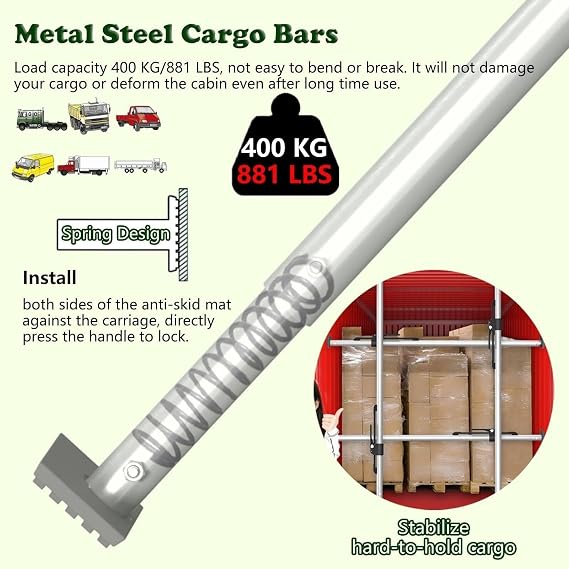 4 Pack Ratcheting Cargo Bar Set - 107.5 Heavy-Duty Non-Slip Truck Bed Divider for Pickup, SUV, Reefer & Semi Trailers - Secure Your Load with Durable Cargo Poles