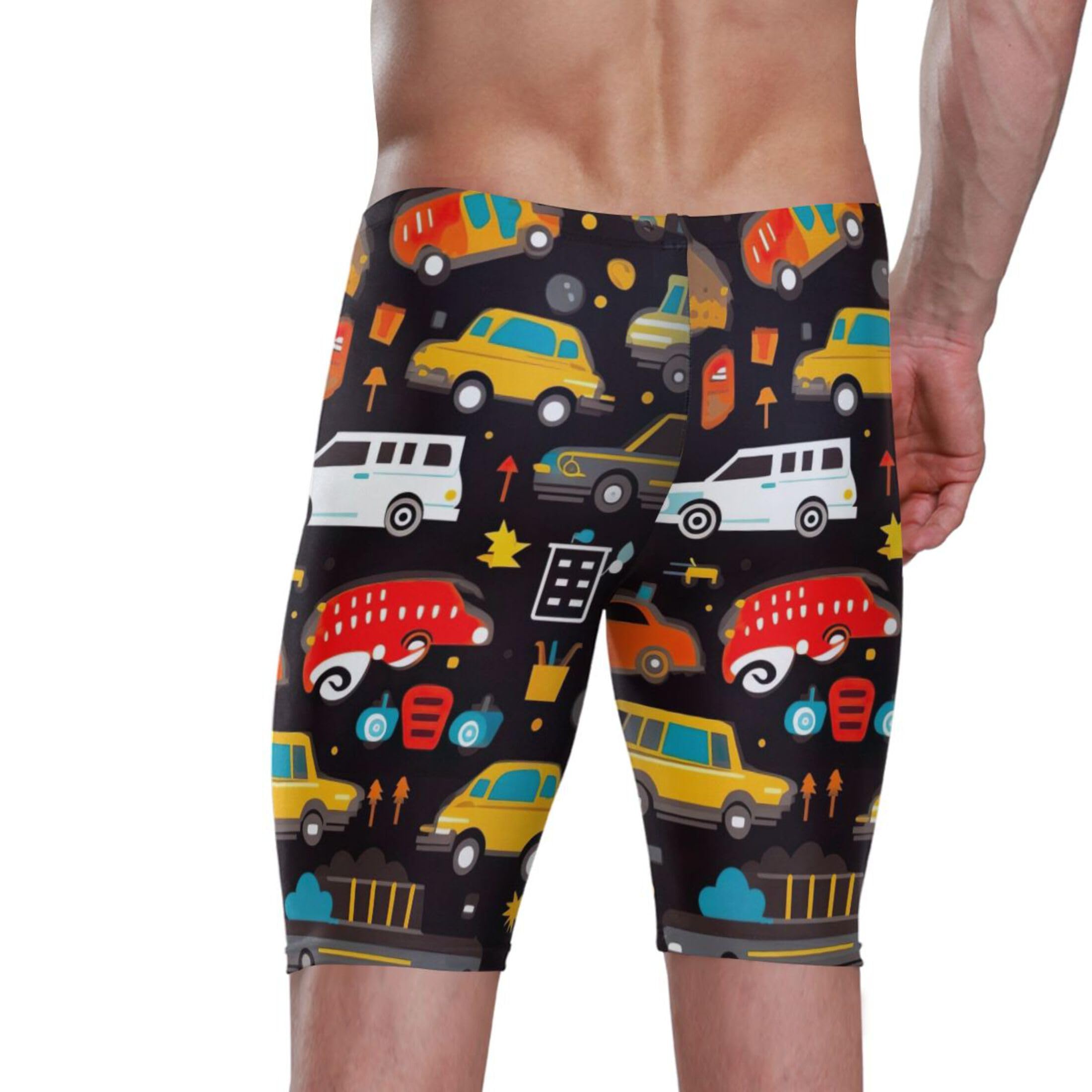 Toy Car Taxi Swim Jammers for Men Athletic Durable S B0400253