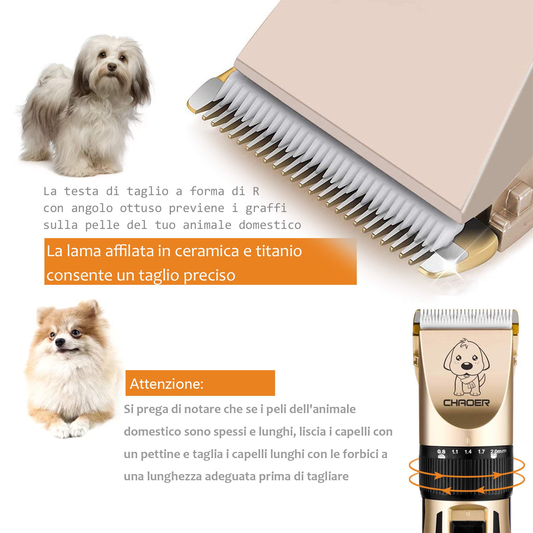Tosatrice per Cani Professionale Tosatrice per Gatti Pelo Lungo Ricaricabile USB Oro