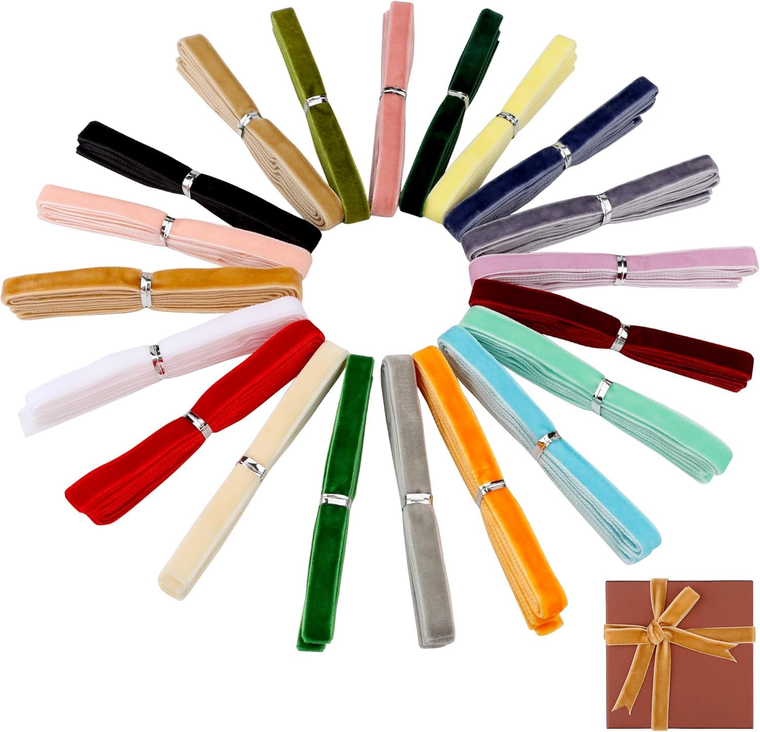 3/8 Inch (10mm) Vibrant Velvet Ribbon Set 40 Yards (2 Yards X 20 Colors) Manjonzic Single-Sided Velvet Ribbon Trim for Christmas Trees Gift Wrapping Bouquets Wedding Decor