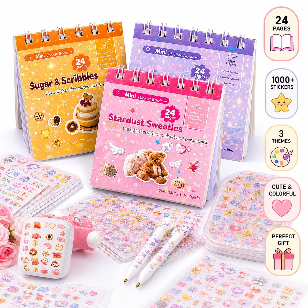 Mini Glitter Sticker Books - Kawaii Designs -3 Mini Glitter Sticker Books - Kawaii Designs -3