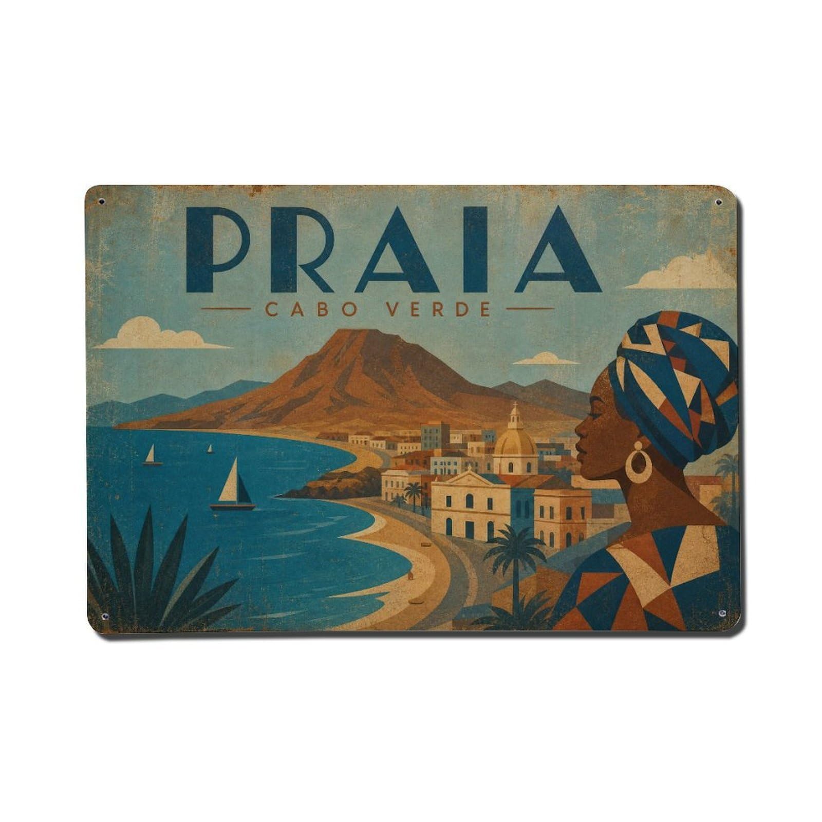 Metal Tin Sign Vintage Travel Cape Verde Praia