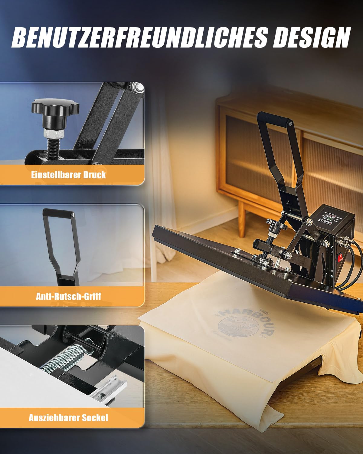 CREWORKS 40x50cm Transferpresse 2000W Heißpresse mit Doppelanzeige, Industrielle Flachbett-Heizpresse für T-Shirts DIY Sublimation, Große Druckfläche & Automatische Abschaltung, Schwarz