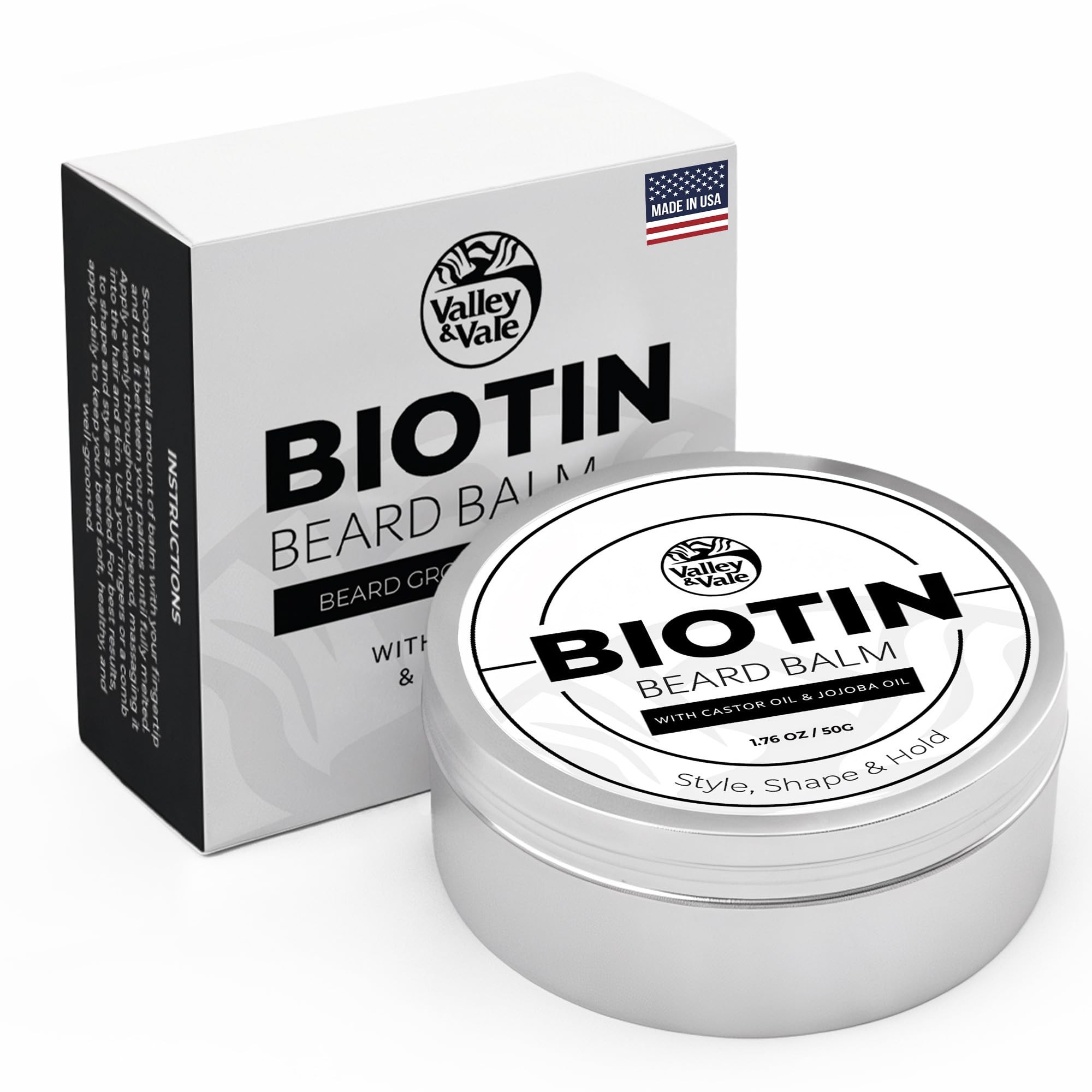 Biotin Beard Balm for Men – Made in USA – Beard Growth & Moisturizer with Castor Oil & Jojoba Oil – Organic Styling Wax for Thickening & Softening – Mustache Conditioner