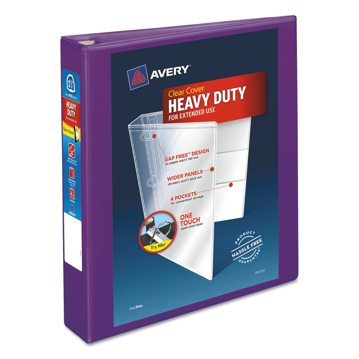 Photo 1 of Heavy-Duty View Binder with DuraHinge and One Touch EZD Rings, 3 Rings, 1.5" Capacity, 11 x 8.5, PurpleLPNPMGO7568006